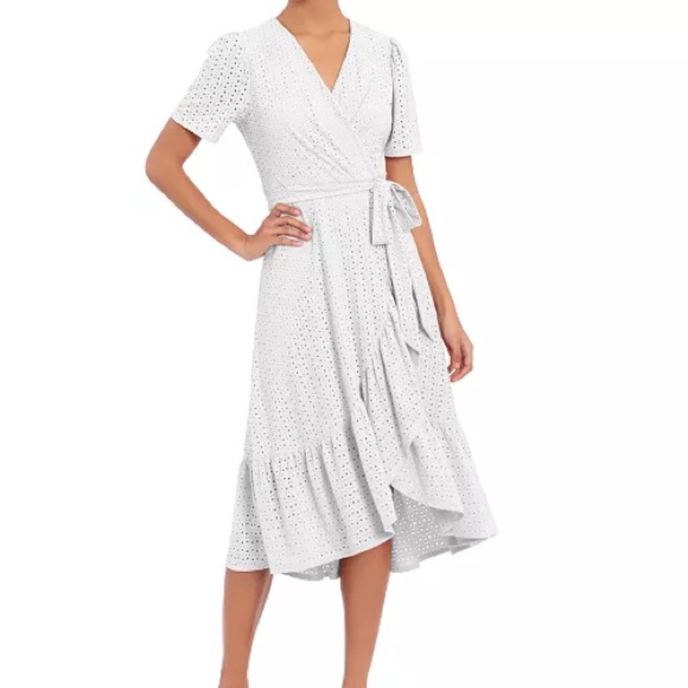 EUC London Times Faux Wrap Eyelet Dress